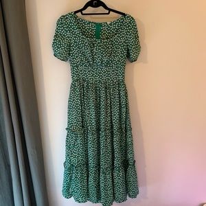 NWOT-Green Square Neck Dress With Flowers | S